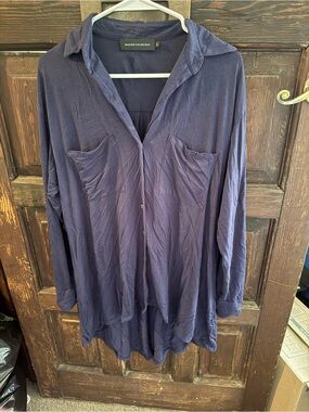 Naked Princess Navy Long-Sleeve Button Front Sleep Shirt
